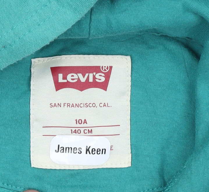 Levi's Boys Green Pullover Hoodie 9-10 Years Cotton Blend Logo Sweatshirt