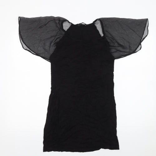 F&F Women Black Size 12 Shift Dress with Sheer Flutter Sleeves