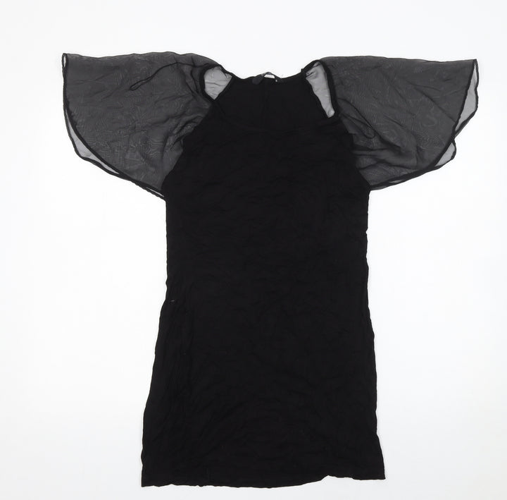 F&F Women Black Size 12 Shift Dress with Sheer Flutter Sleeves