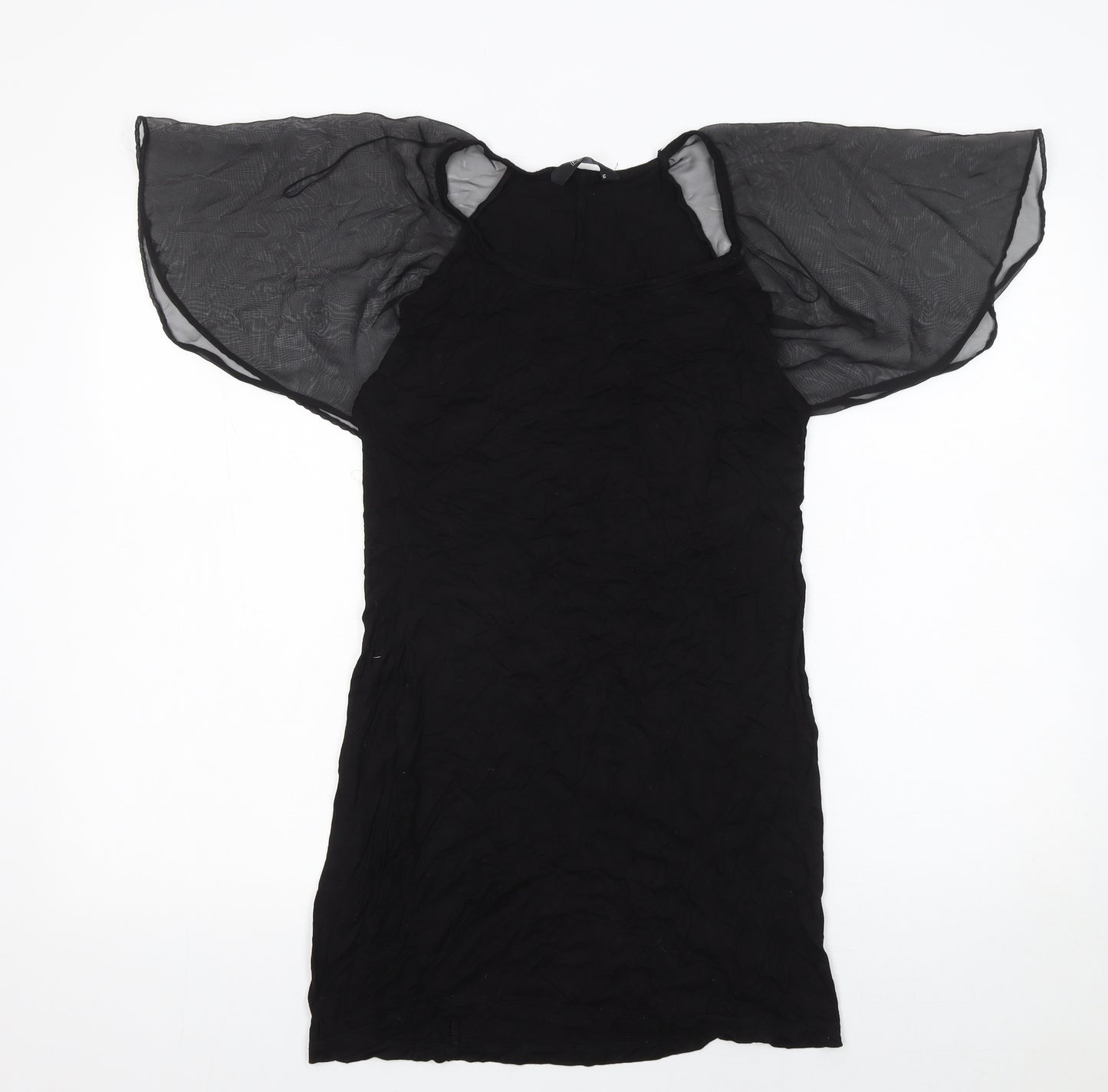 F&F Women Black Size 12 Shift Dress with Sheer Flutter Sleeves