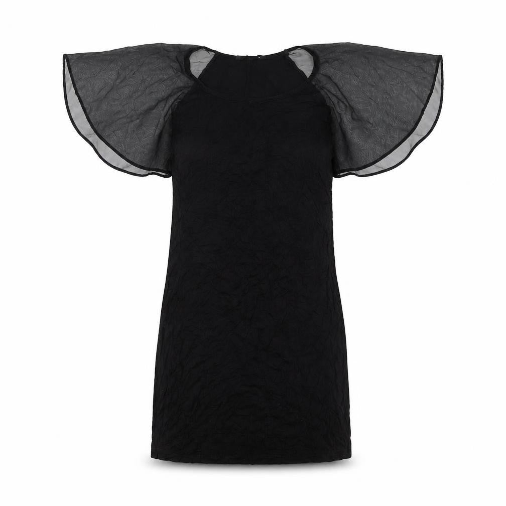 F&F Women Black Size 12 Shift Dress with Sheer Flutter Sleeves