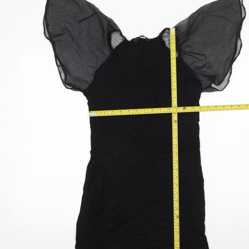 F&F Women Black Size 12 Shift Dress with Sheer Flutter Sleeves