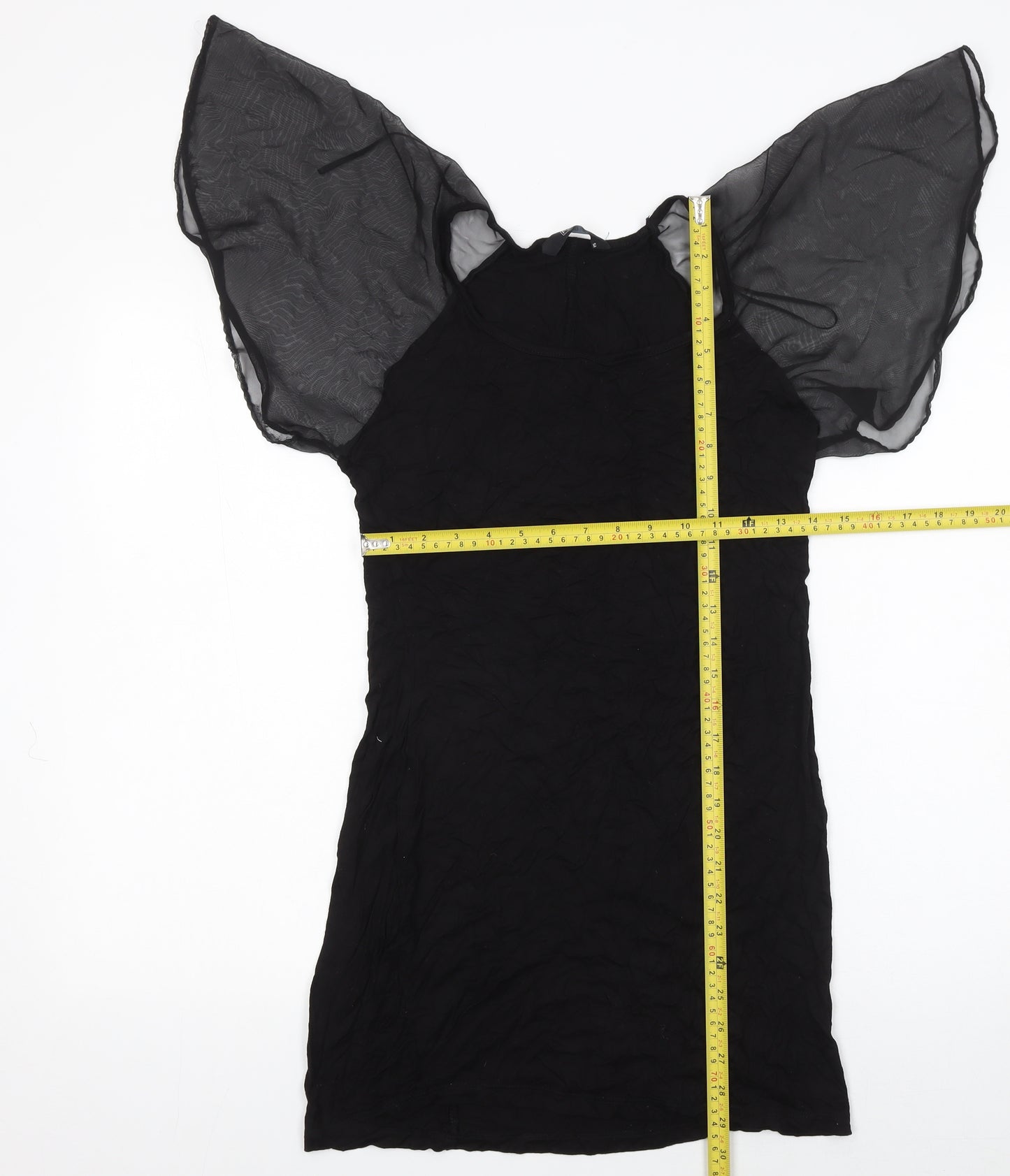 F&F Women Black Size 12 Shift Dress with Sheer Flutter Sleeves