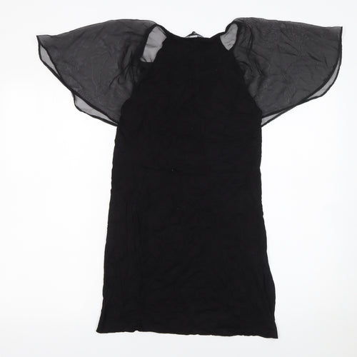 F&F Women Black Size 12 Shift Dress with Sheer Flutter Sleeves