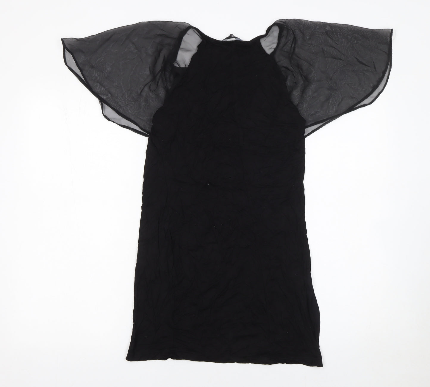 F&F Women Black Size 12 Shift Dress with Sheer Flutter Sleeves