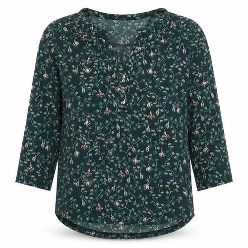 H&M Women's Green Floral Tunic Blouse XS 3/4 Sleeve Polyester