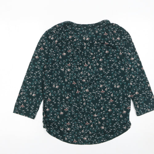 H&M Women's Green Floral Tunic Blouse XS 3/4 Sleeve Polyester