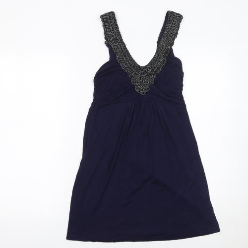 Funk Rock Women's Blue Beaded A-Line Sleeveless Dress S