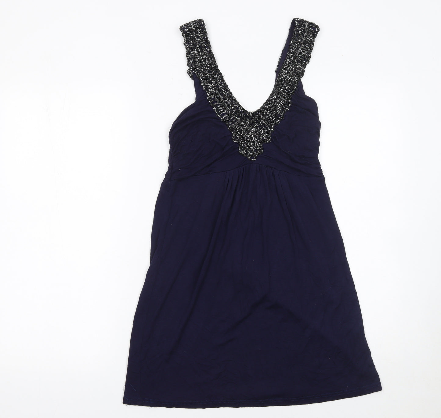 Funk Rock Women's Blue Beaded A-Line Sleeveless Dress S