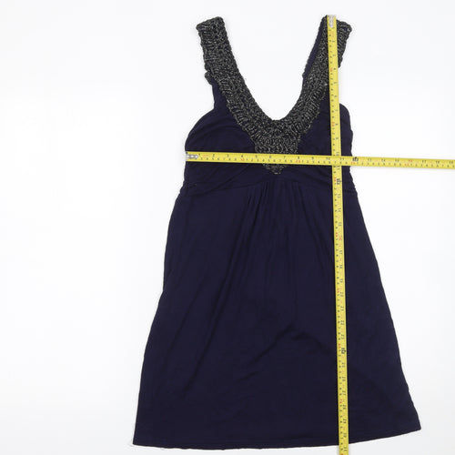 Funk Rock Women's Blue Beaded A-Line Sleeveless Dress S