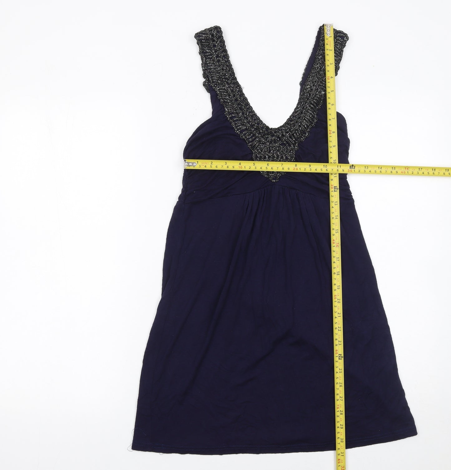 Funk Rock Women's Blue Beaded A-Line Sleeveless Dress S