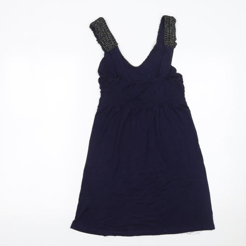 Funk Rock Women's Blue Beaded A-Line Sleeveless Dress S
