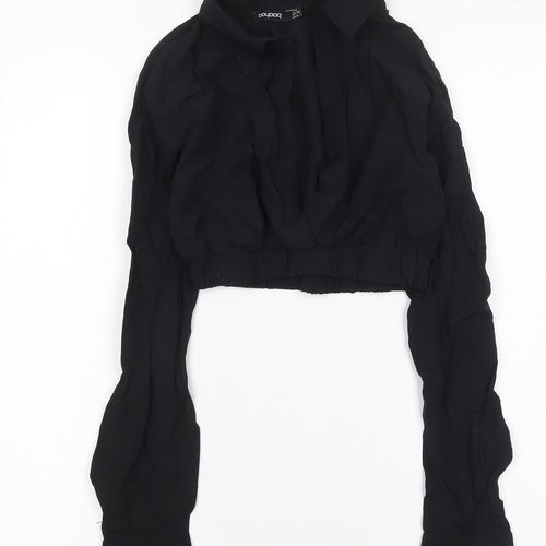 Boohoo Women’s Black Cropped Collared Blouse UK 6
