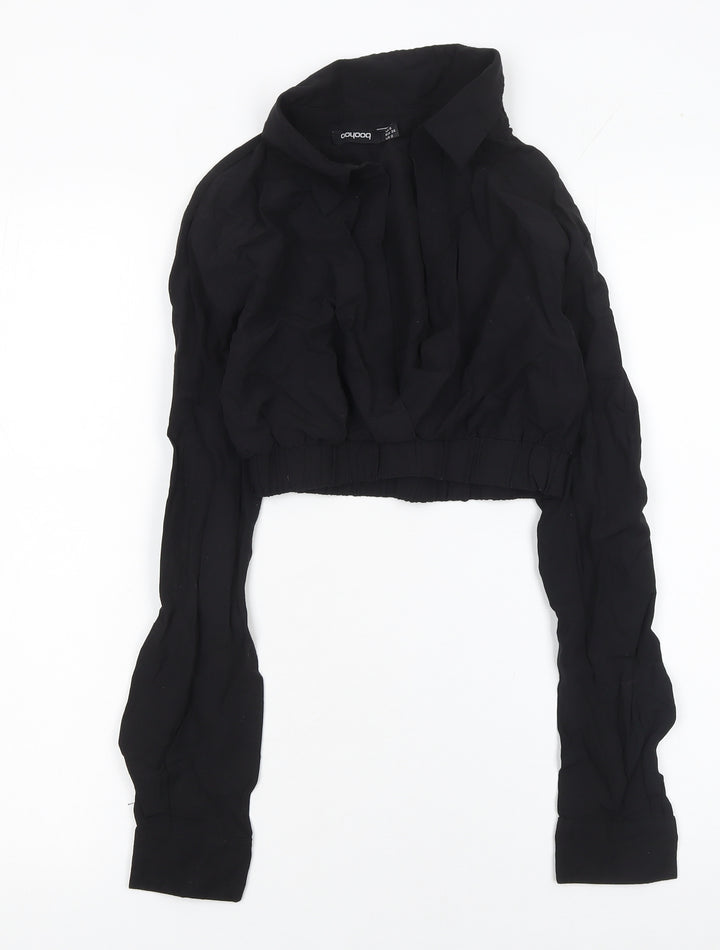 Boohoo Women’s Black Cropped Collared Blouse UK 6