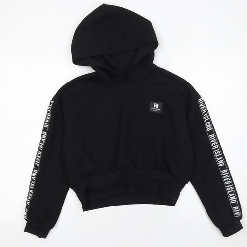 River Island Girls Black Logo Hoodie 11-12 Years Regular Fit Pullover