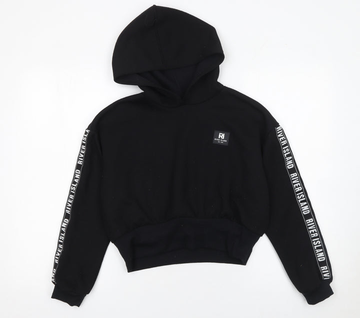 River Island Girls Black Logo Hoodie 11-12 Years Regular Fit Pullover