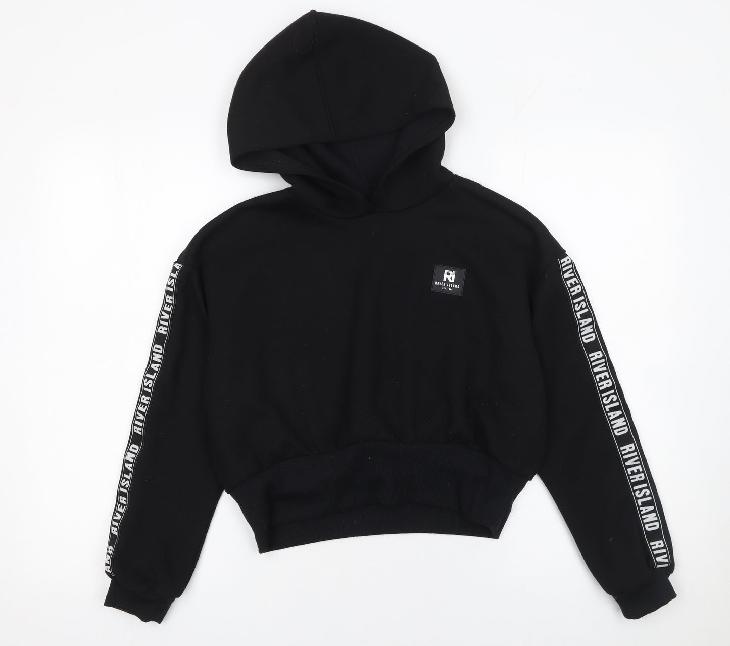 River Island Girls Black Logo Hoodie 11-12 Years Regular Fit Pullover