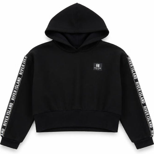 River Island Girls Black Logo Hoodie 11-12 Years Regular Fit Pullover