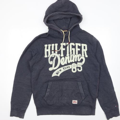 Hilfiger Denim Men's Blue Pullover Hoodie L Logo Graphic Sweatshirt