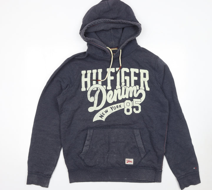 Hilfiger Denim Men's Blue Pullover Hoodie L Logo Graphic Sweatshirt