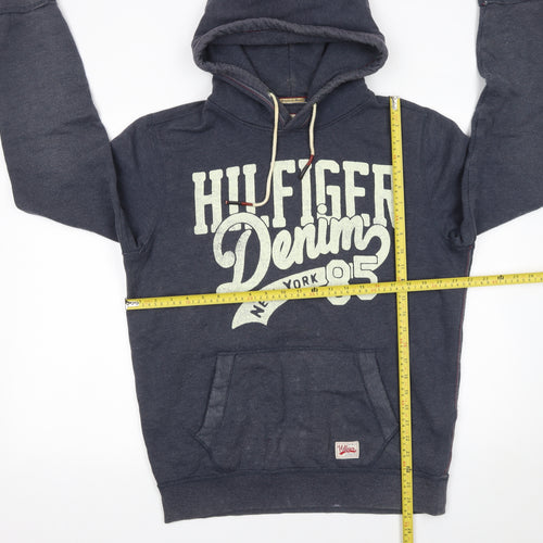 Hilfiger Denim Men's Blue Pullover Hoodie L Logo Graphic Sweatshirt