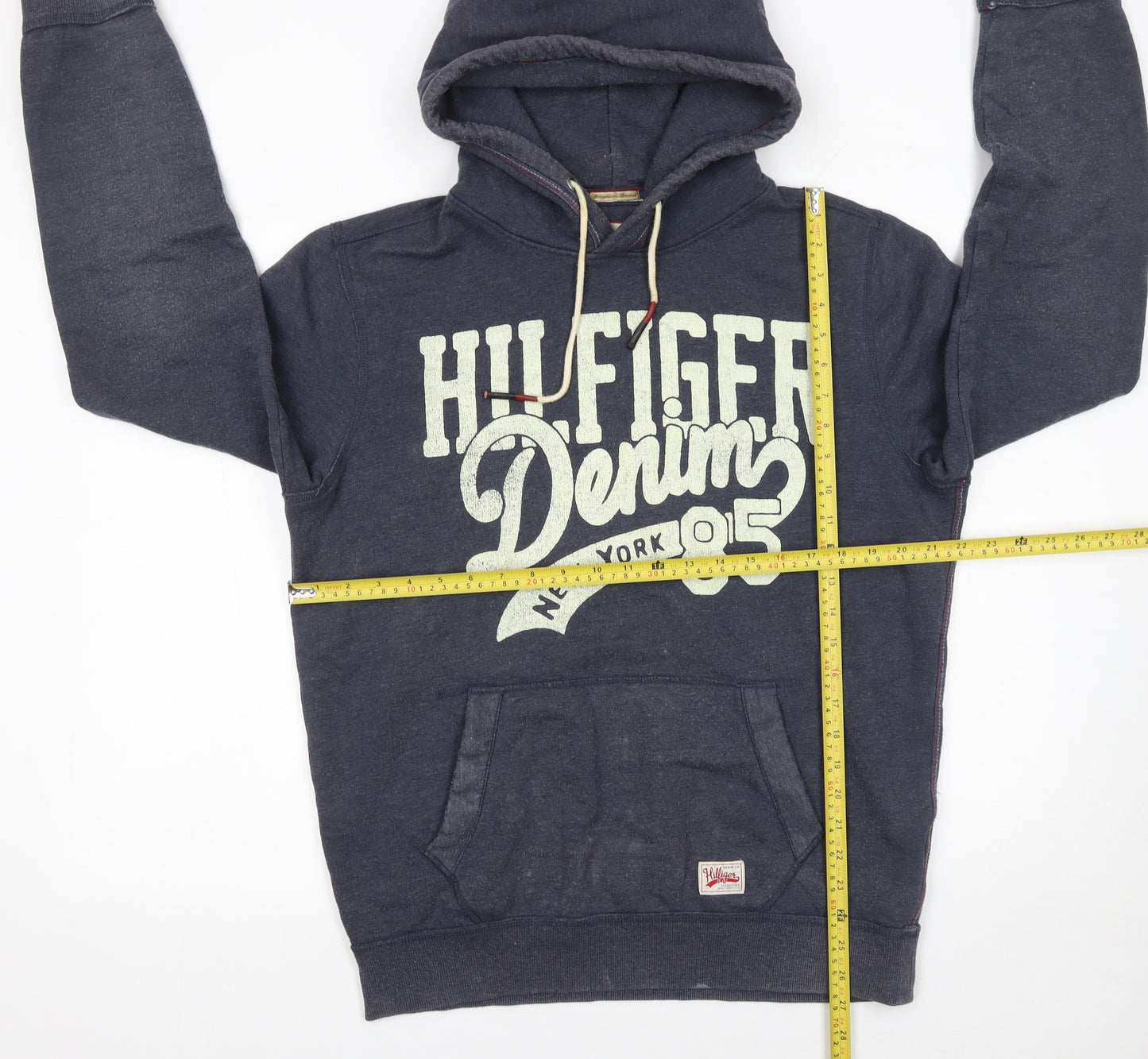 Hilfiger Denim Men's Blue Pullover Hoodie L Logo Graphic Sweatshirt