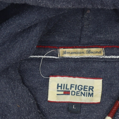 Hilfiger Denim Men's Blue Pullover Hoodie L Logo Graphic Sweatshirt