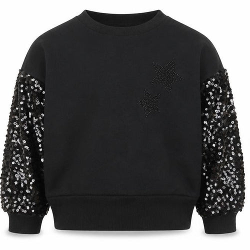 F&F Girls Black Sequin Sleeve Star Sweatshirt 7-8 Years Pullover Top