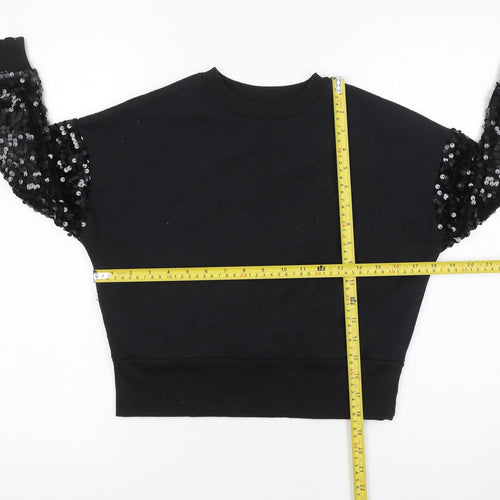 F&F Girls Black Sequin Sleeve Star Sweatshirt 7-8 Years Pullover Top