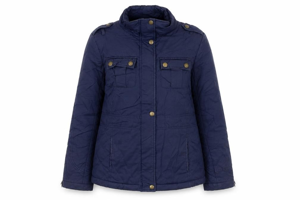 Front view of Toggi Women's Blue Military Style Mid-Length Jacket, size 10
