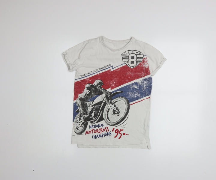 St. Bernard Boys White Motorcycle Graphic Cotton T-Shirt Age 8