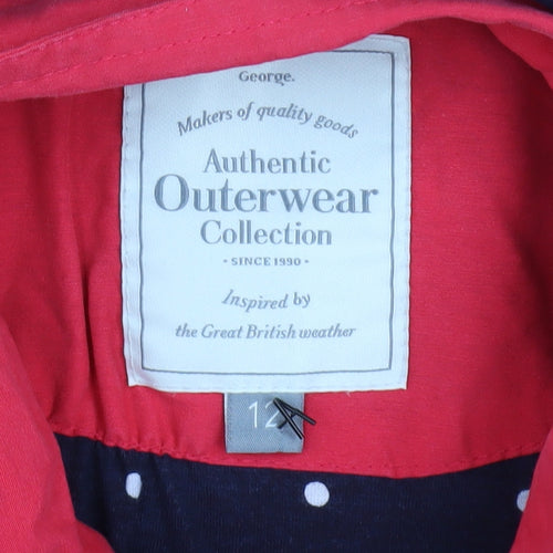 George Womens Red Hooded Parka Jacket Size 12 Cotton Blend