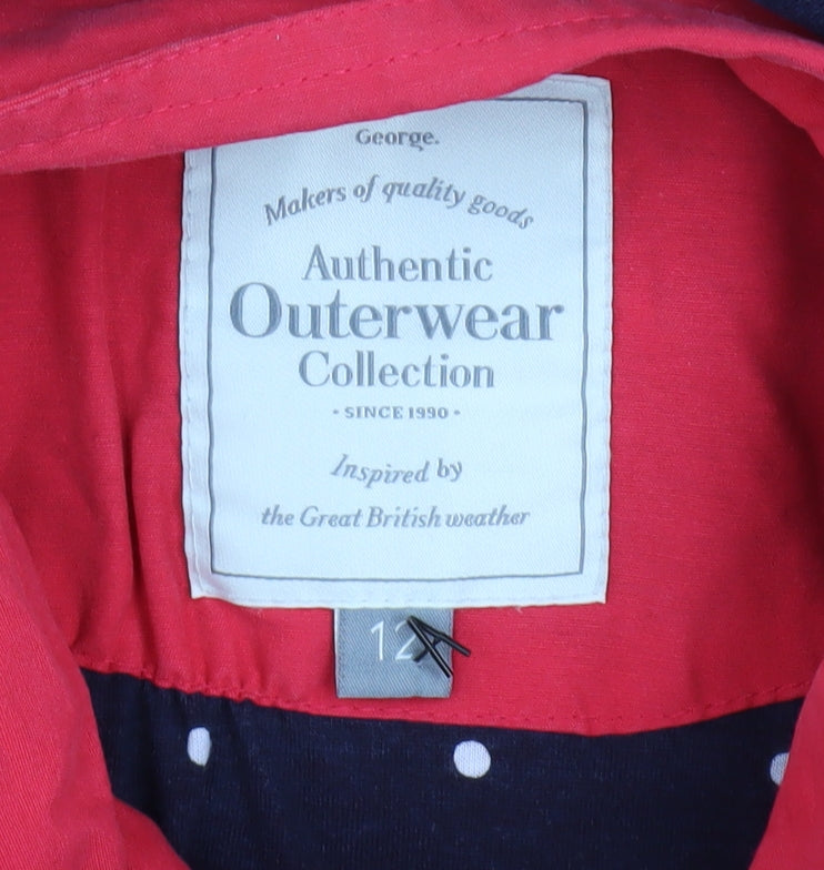 George Womens Red Hooded Parka Jacket Size 12 Cotton Blend