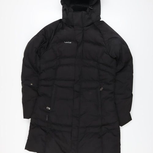Wedze Womens Black Long Puffer Coat XS Hooded Down Winter Jacket