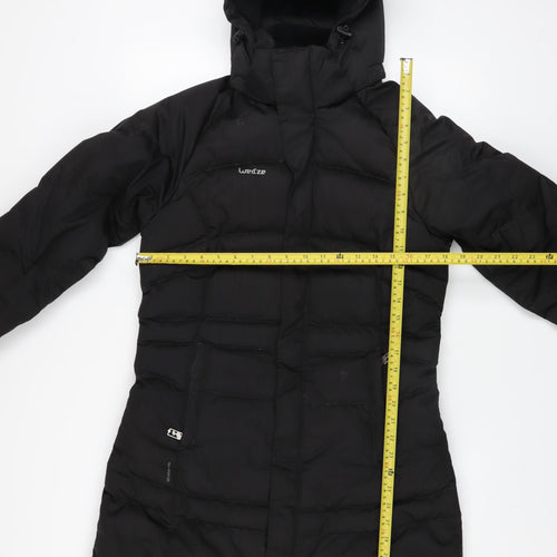 Wedze Womens Black Long Puffer Coat XS Hooded Down Winter Jacket
