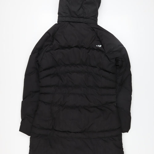 Wedze Womens Black Long Puffer Coat XS Hooded Down Winter Jacket