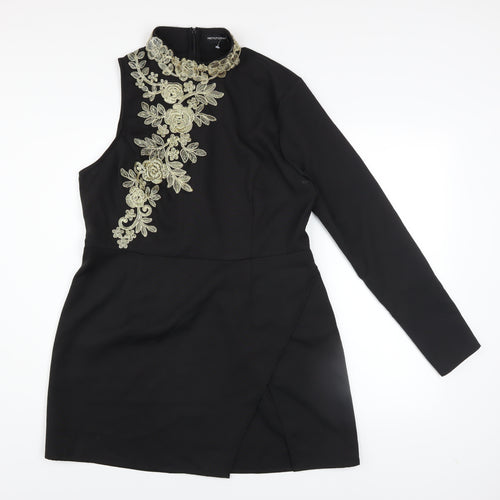 PrettyLittleThing Women’s Black Embroidered Asymmetric Bodycon Dress UK 16