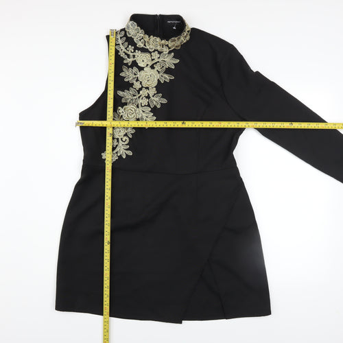 PrettyLittleThing Women’s Black Embroidered Asymmetric Bodycon Dress UK 16