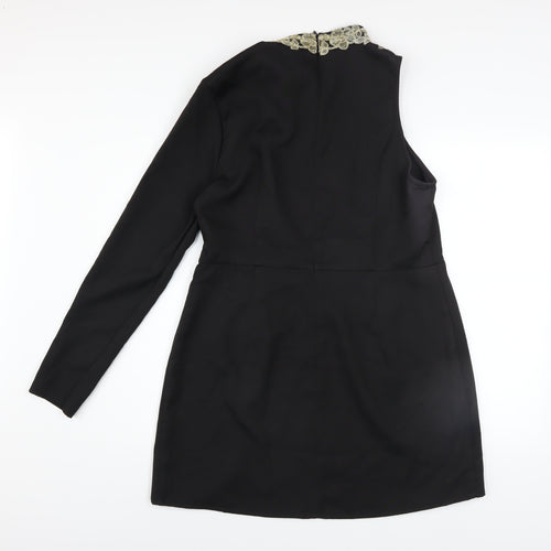 PrettyLittleThing Women’s Black Embroidered Asymmetric Bodycon Dress UK 16