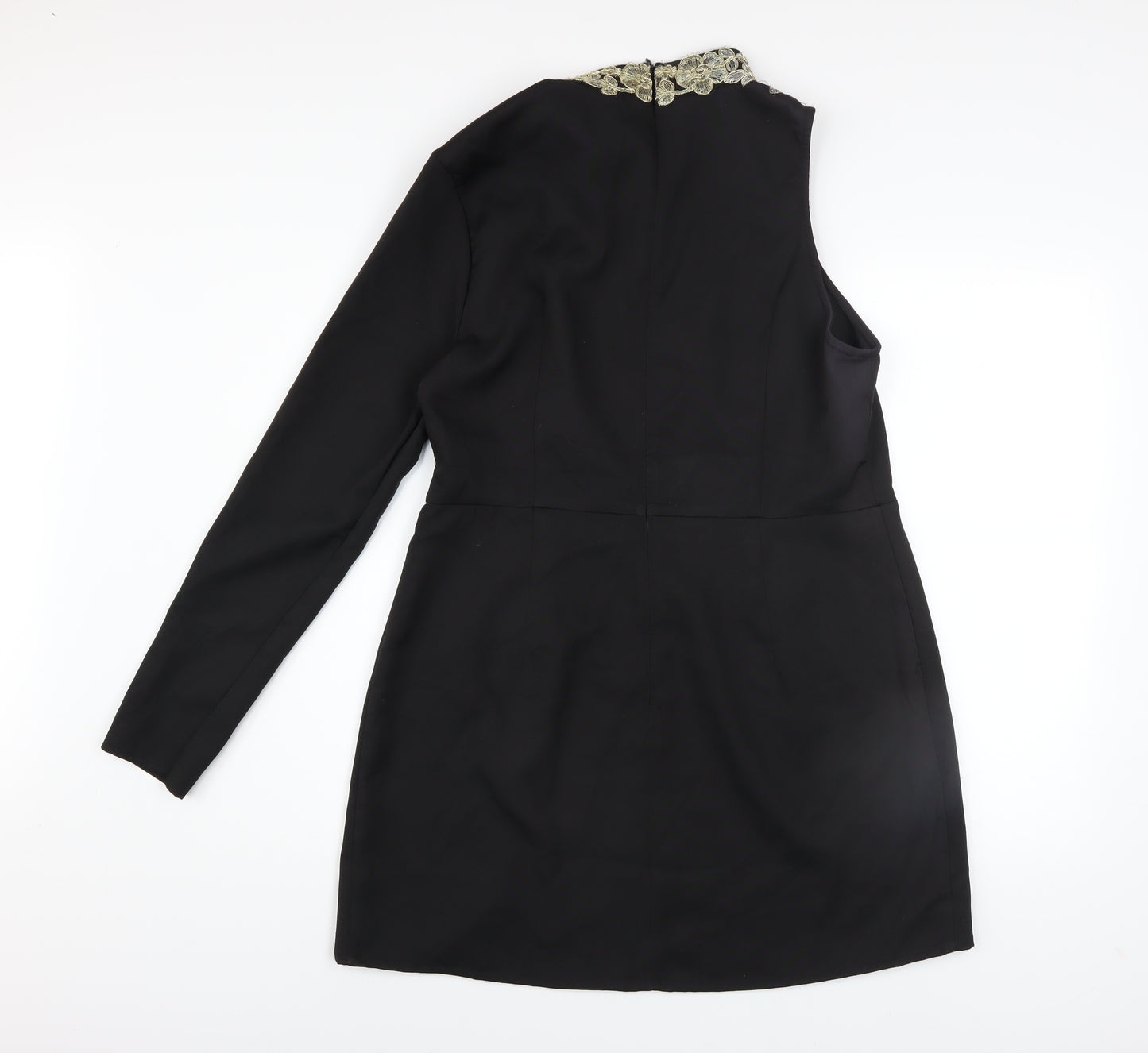 PrettyLittleThing Women’s Black Embroidered Asymmetric Bodycon Dress UK 16