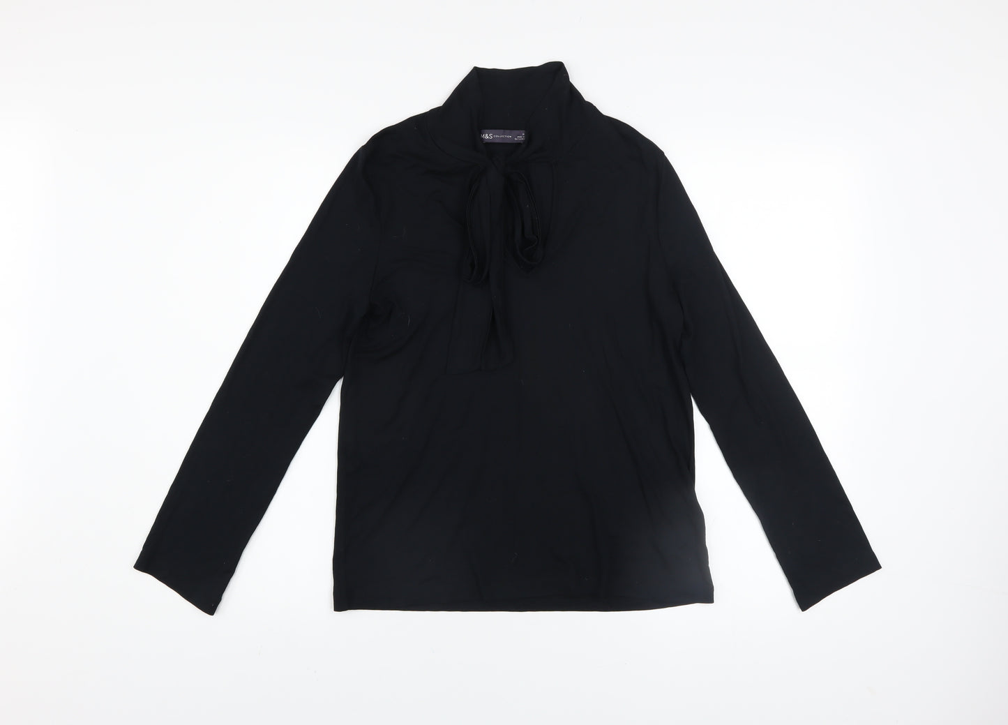 Marks and Spencer Women’s Black Long Sleeve Bow Neck Jersey Blouse Size 10