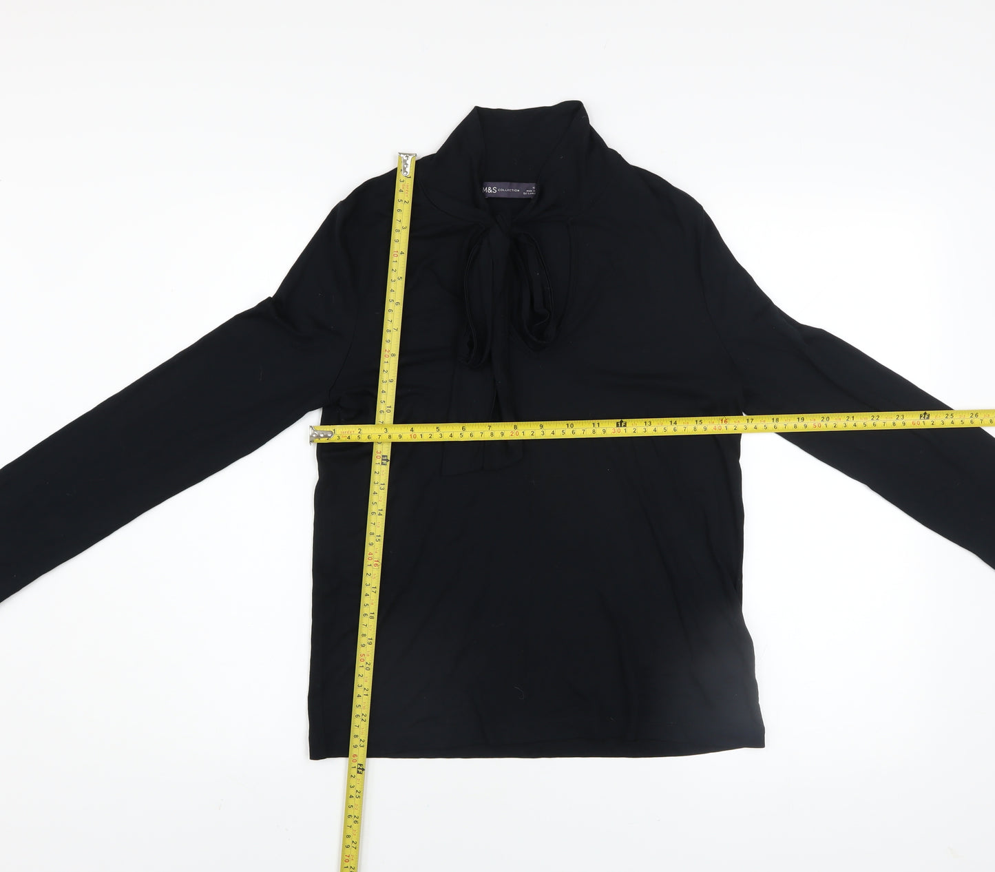 Marks and Spencer Women’s Black Long Sleeve Bow Neck Jersey Blouse Size 10