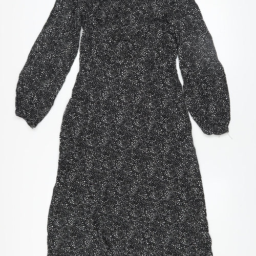 Primark Womens Black Polka Dot Midi Fit & Flare Dress Size 8