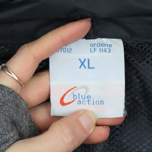 Blue Action Men's Black XL Waterproof Nylon Rain Jacket