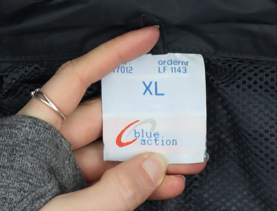 Blue Action Men's Black XL Waterproof Nylon Rain Jacket