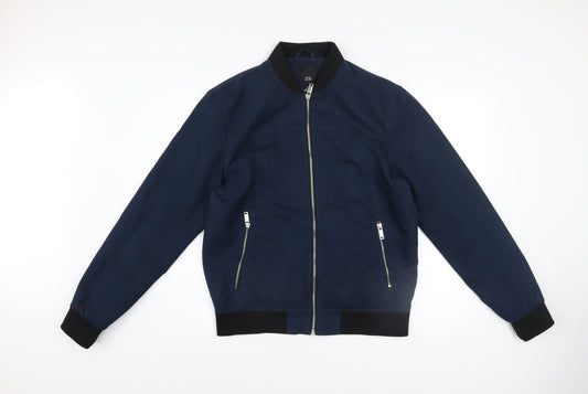 River Island Men's Blue Bomber Jacket Size M Zip Casual Style