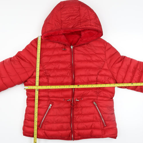 Aleco Moda Women's Red Hooded Puffer Jacket L Nylon Quilted