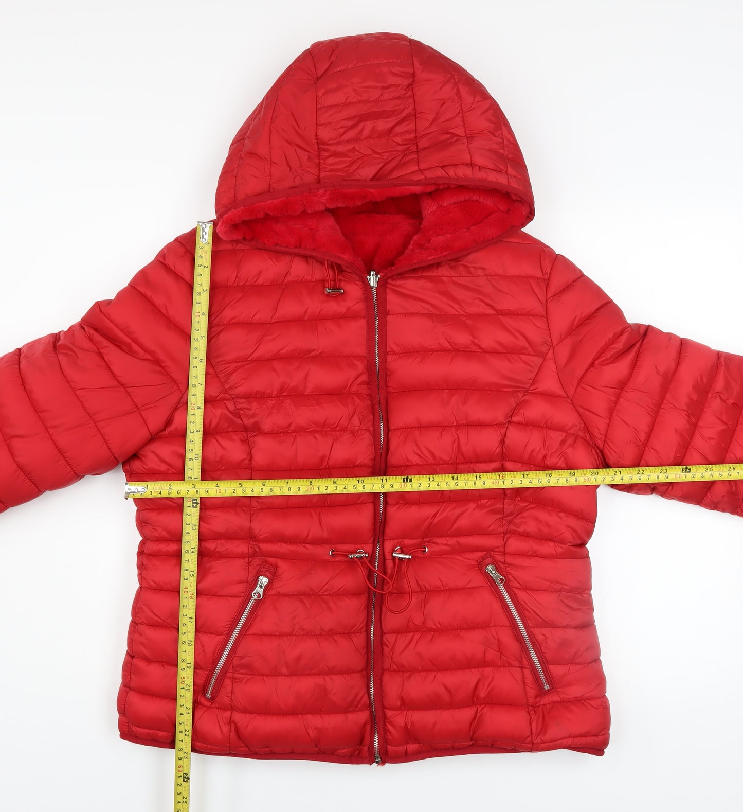 Aleco Moda Women's Red Hooded Puffer Jacket L Nylon Quilted