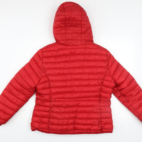 Aleco Moda Women's Red Hooded Puffer Jacket L Nylon Quilted