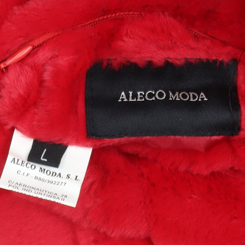 Aleco Moda Women's Red Hooded Puffer Jacket L Nylon Quilted